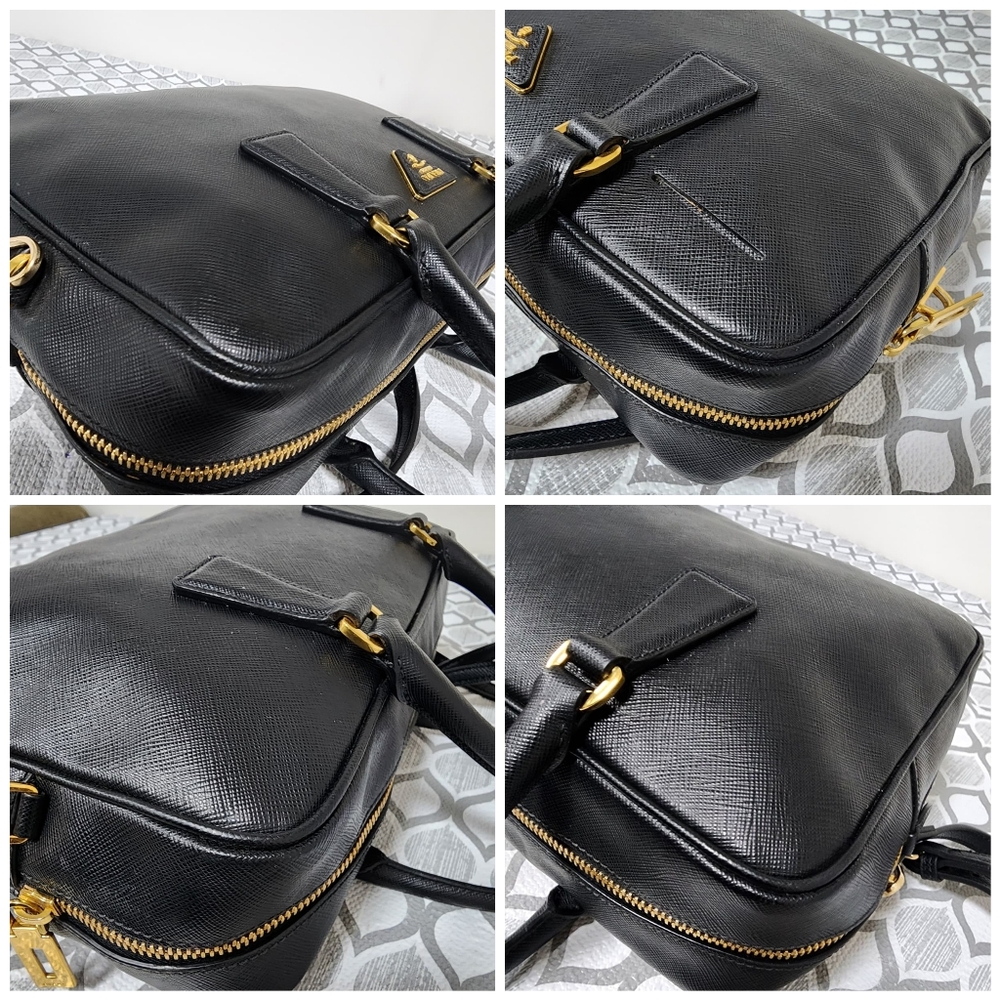 PRADA Saffiano Lux Leather Top Handle Bauletto Bag Black - Picture 14 of 16